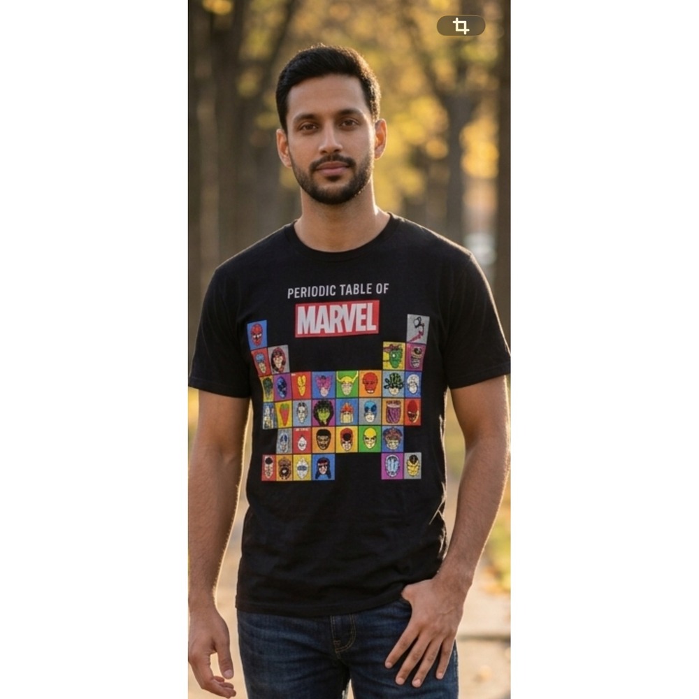 Marvel Periodic Table Graphic T-Shirt Mens XL Black Cotton Short Sleeve Tee‎